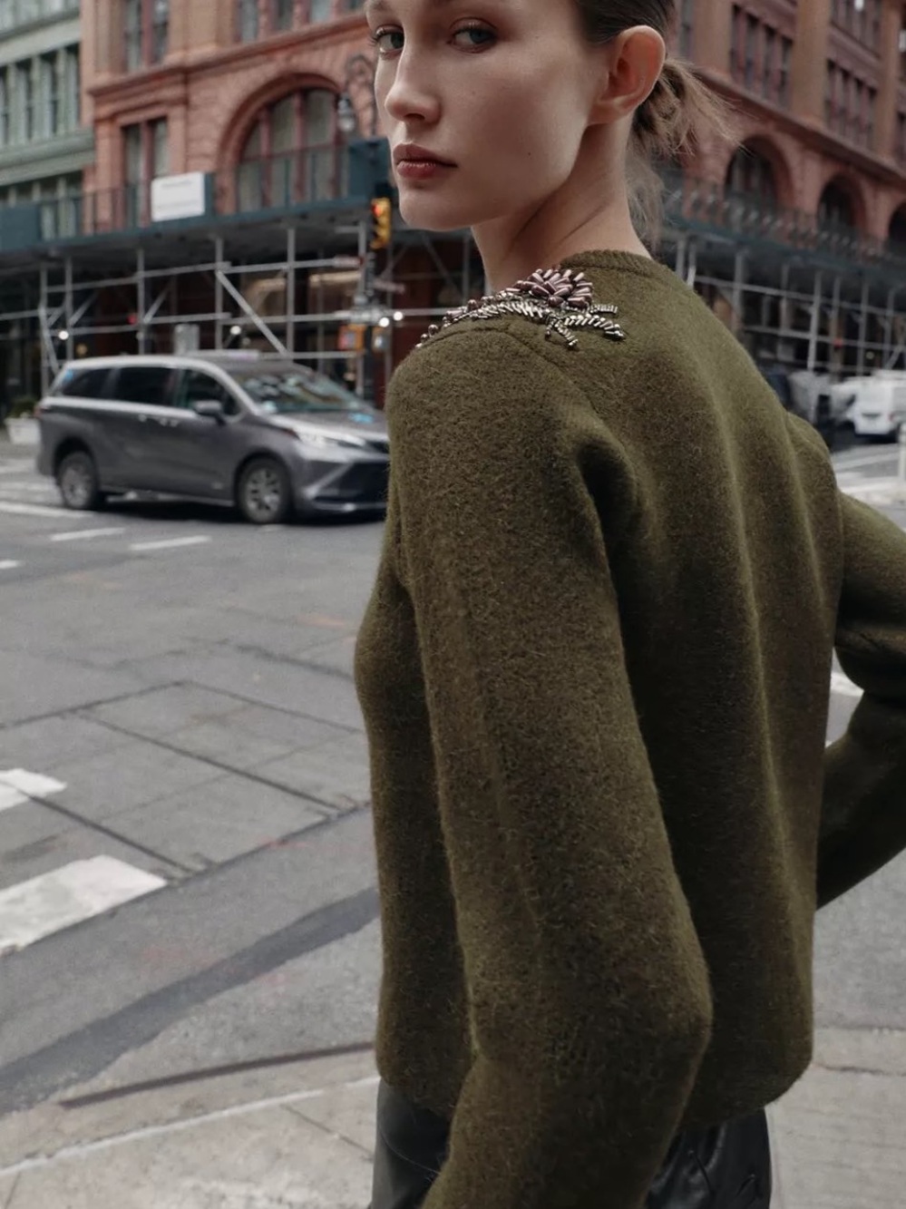 NWT Zara Green/Brown Wool Blend Beaded Cardigan. Size L. - Picture 5 of 13
